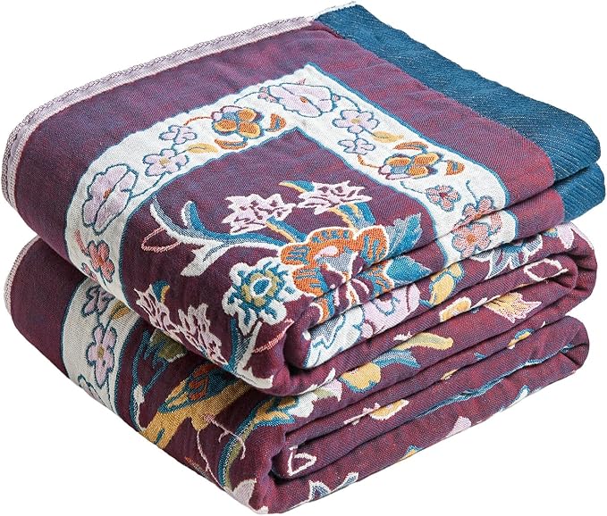 MSGKV Boho Throw Blanket 60"x80" Summer Cotton Birds Floral Blanket for Bed | 100 Cotton Muslin, Bird & Floral Throw Blanket, Reversible Weave, Soft & Breathable, Nature Inspired Design, Machine Washable