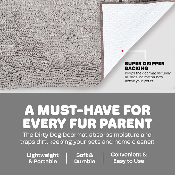 Dog Gone Smart Dirty Dog Doormat - Super Absorbent - Silver Grey, 23 x 16in | Polyamide Rug Pulls in Moisture & Dirt - Fast Drying for Clean Floors, Non-Slip, Machine Washable Mat for Muddy Paws