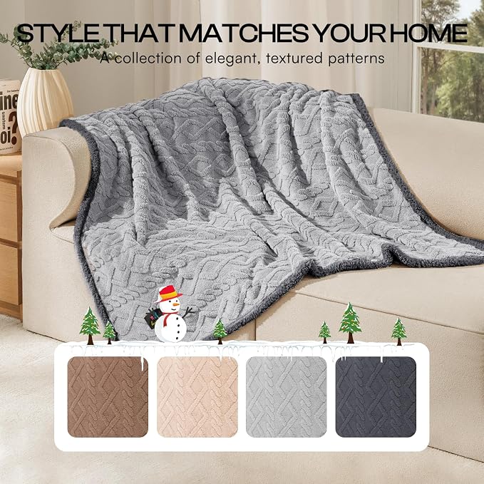 Luciphia Waterproof Dog Blanket, Reversible Sherpa Fleece for Couch Cover | Reversible waterproof pet blanket soft fleece machine washable protect couch bed, Light Grey 65" x 57"