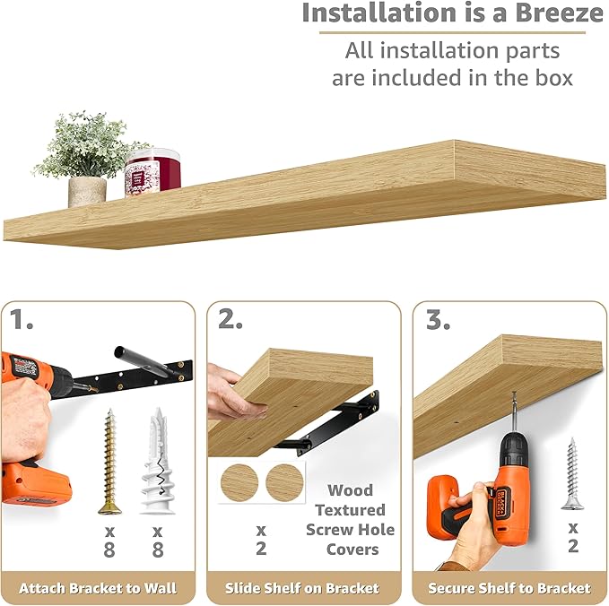 Sorbus Floating Shelves for Wall - 35 Inch Long Bathroom Shelves, Wall Decor for Bedroom, Kitchen, Living Room & Book Storage - Mounted Floating Shelf with Invisible Brackets (Maple Wood, 3 Pack)
