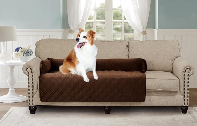 Brilliant Sunshine Chocolate Velvet Dog Sofa Slipcover, Extra Large | Calming Pet Couch Bed with Removable & Washable Cover, Funiture Protector & Bed Mat for Dogs, Pets, Cats, 54"×32"×8"