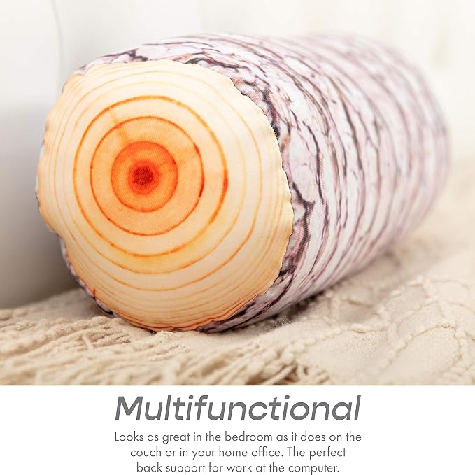 PILLOWY Microbead Log Roll Pillow - Bolster Tube Pillow Cushion Perfect Therapy Pillow - Airy Squishy Soft Bead Bag Bed Room Decoration, Neck Pillow Back Head Body Support, 14" X 8", Timber