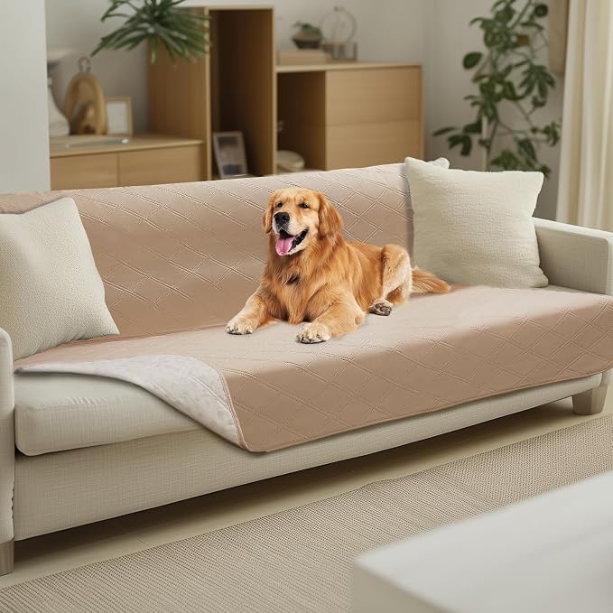 Luciphia Waterproof Couch Cover for Dogs, Non-Slip Pet Sofa Protector | Non-slip waterproof couch cover scratch-resistant machine washable protects sofa bed spills, Beige, 52" x 82"