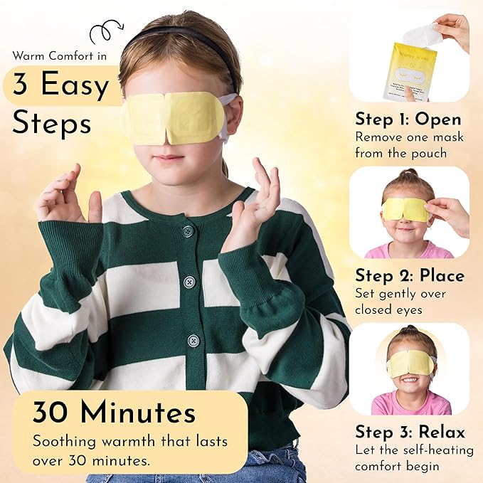 GlamBaby Warmy Winks Self-Heating Eye Mask for Kids – Heated Warm Compress for Dry Eyes, Irritation & Puffiness – Disposable Eye Mask for Children’s Eye Relief & Relaxation (30 Individual Units)