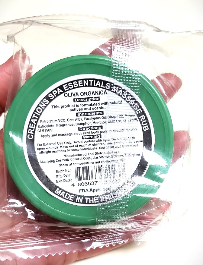 Creation Spa Essentials Massage Rub , Oliva Organica with Ginger Oil , Chili Oil & VCO , Size 50g ( Pack of 1 ) Green