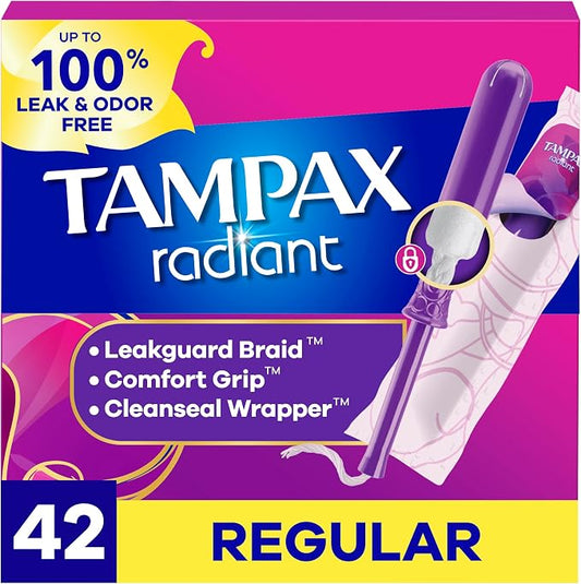 Tampax Radiant Tampons 42 R 2.7X 3/4/ 42ct, Pink and Blue
