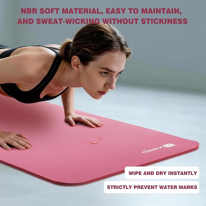 KEEP Extra Thick NBR Yoga Mat for Women & Men, 10mm Thick, 72”x24” Large Exercise Mat with Non-Slip Workout Mat for Yoga, Pilates, Stretching, Meditation – Wide & Cushioned Fitness Mat