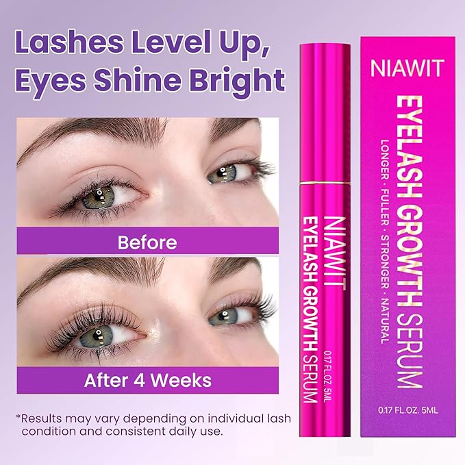 Eyelash Growth Serum – Advanced Lash-Enhancing Formula with Peptides, Biotin & Aloe Vera – Boosts Longer, Fuller, Thicker-Looking Lashes, Clean Beauty for Daily Use, 0.17 FL.OZ