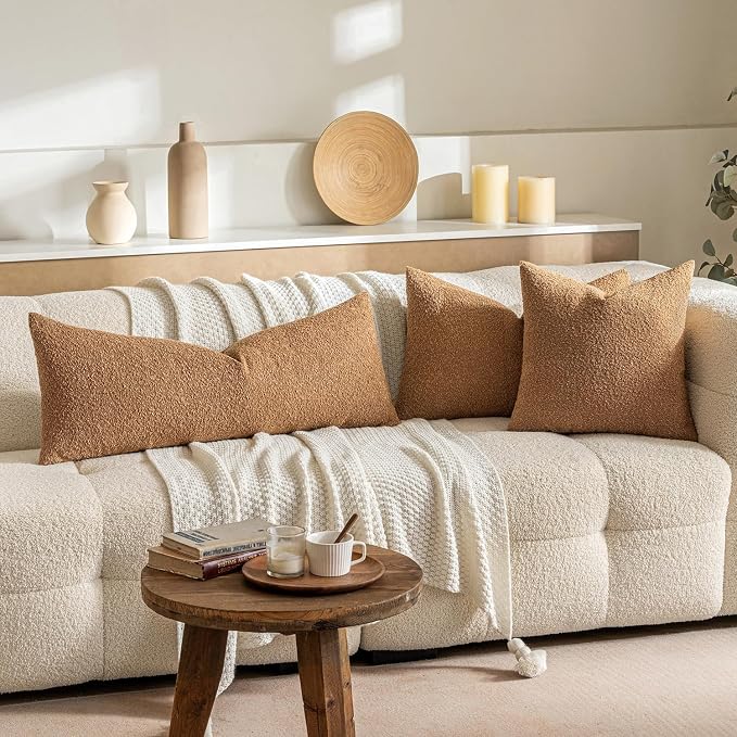 MIULEE Textured Boucle Lumbar Pillow Cover for Bed 16x24 Brown | Pack of 1 Textured Neutral Fall Autumn Couch Throw Pillow Cover, Accent Solid Pillowcase, Sofa Living Room Home Decor