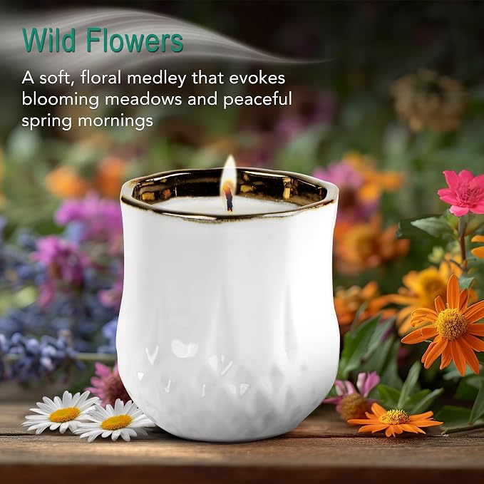 Hyggelight - The Growing Candle, Wild Flower Scented, 9oz Ceramic Pot, Single Wick Aromatherapy Candles, 100% Soy for Women and Men, Astrid