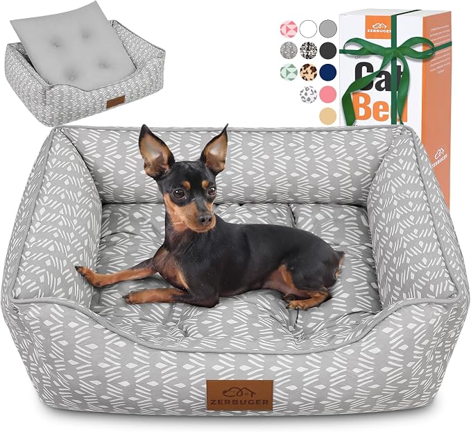 Zerbuger 25in Grey Pattern Rectangle Cat Dog Bed Machine Washable Sofa | for Large Medium Small Pets Indoor Outdoor, Non-Slip Bottom Soft Puppy Bed Durable Orthopedic Calming Pet Cuddler