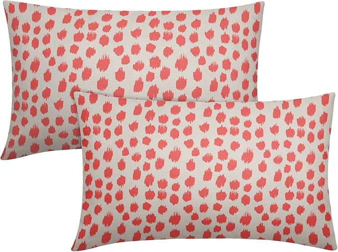 Coral Cream Pillow Covers 12x20 Set of 2 Boho Design Polka Dot Throw Pillows Modern Brush Strokes Print Decorative Outdoor Pillowcase Lumbar Cushion Cover Linen Pillow Case for Home Sofa Couch Bed