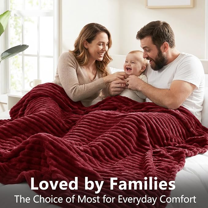 HIMEET Red Full Size Blanket for Bed, 300GSM Ribbed Fleece, 84 x 90 Inches | Ultra Soft Flannel, All-Season Lightweight Warmth, Bed Layering & Home Room Decor, Gift for Men & Women, Machine Washable