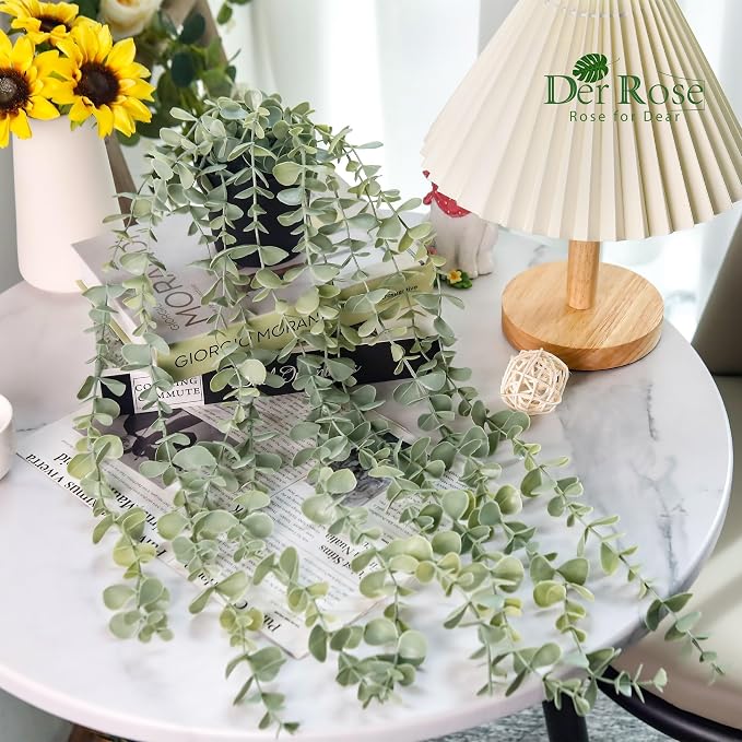 Der Rose Fake Eucalyptus Hanging Plant for Boho Bathroom Wall Art Decor | Vintage cascading greenery adds vertical texture, atificial farmhouse plants brings natural charm to room, shelf decor