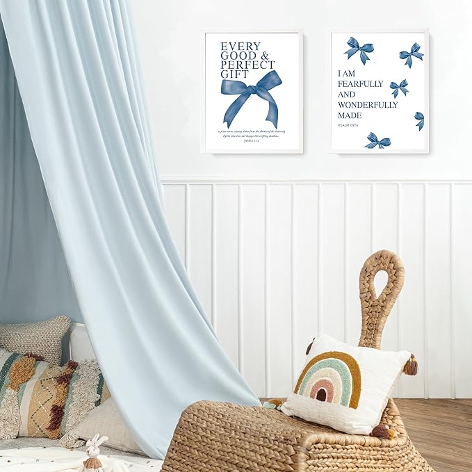 LARTSFRO Coquette Navy Blue Bow Wall Art Decor Posters, Navy Blue Bow Room Bedroom Bathroom Dorm Wall Art Decor Aesthetic for Teen Girls Gifts, Inspirational Bible Verses Bow Wall Decor, 10x8 Inch Set of 4 Pcs Bow Pictures (UNFRAMED)