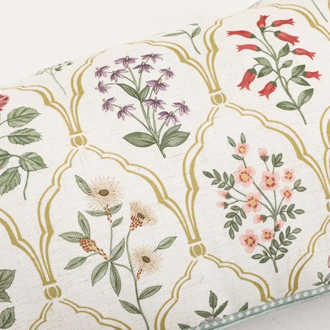 Designer Linen Throw Pillow Cover,Set of 2,20"x12"-Serenity B | French Elegant Rectangle Decor Pillow Cover,Concealed Zipper Design,Colorful Floral Pattern,Sofa,Bedroom,Living Room,Chair