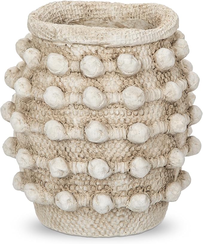 Rustic Farmhouse Vase, Boho Beige Vase for Pampas Grass Small Textured Knotted Vases for Flowers Decorative Cement Floral Vases for Home Decor, Living Room, Dining Table