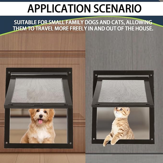 TonGass 7.9" x 9.9" Pet Screen Door Flap Fits Dogs & Cats Under 30 Lbs | Small Dog Doors Flaps, Cat Screen Window Door Flap for Exterior Porch Screen and Window Screen - Brown