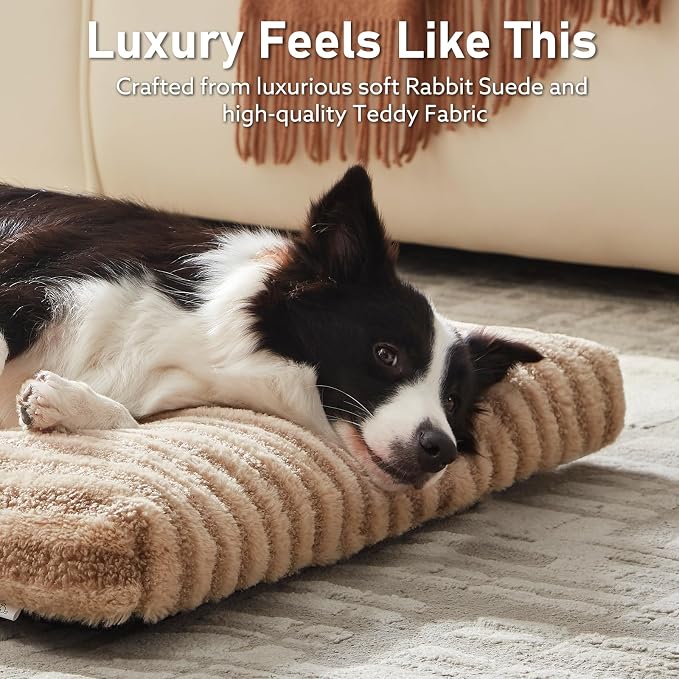 FURTIME Washable XL Dog Bed for Extra Large Dogs, Deluxe Dog Crate Beds | Comfy Fluffy Kennel Pad Anti-Slip Pet Sleeping Mat, Machine Washable Dogs Pillow, 40"x27"x3.5", Brown