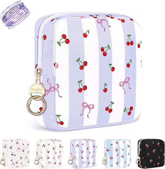 Period Bag for Teen Girls, Canvas Sanitary Napkin Storage Bag with Zipper, Portable Menstrual Pad Bag Tampon Holder for Purse