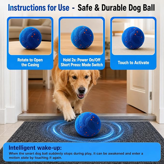 TEYYVN Interactive Dog Toy Ball,Automatic Interactive Dog Ball- Self Moving Toy for Small Medium | Motion Activated, Durable ChewProof ETPU Material, USB Rechargeable, Relieves Boredom