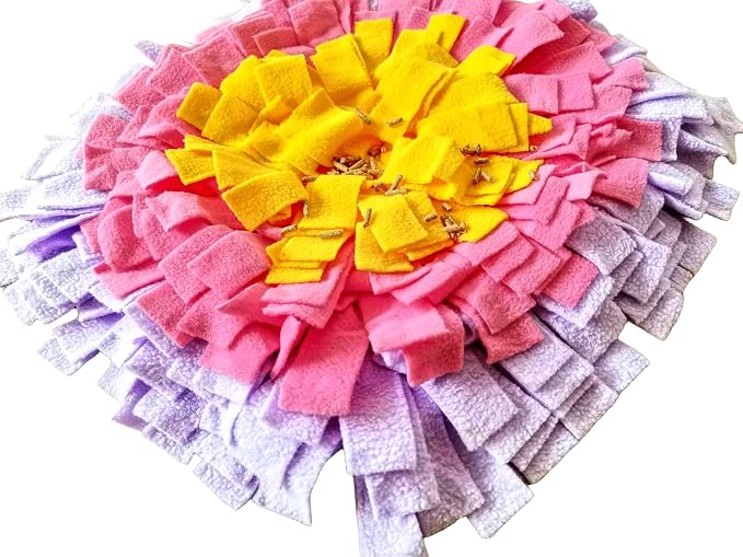 Pet Fleece Snuffle Mat Square Shape Foraging Mats Interactive Feeding Toy Anti Slip Slow Feeder Treat Dispenser for Dog Rabbit Guinea Pig (Purple/Pink/Yellow)
