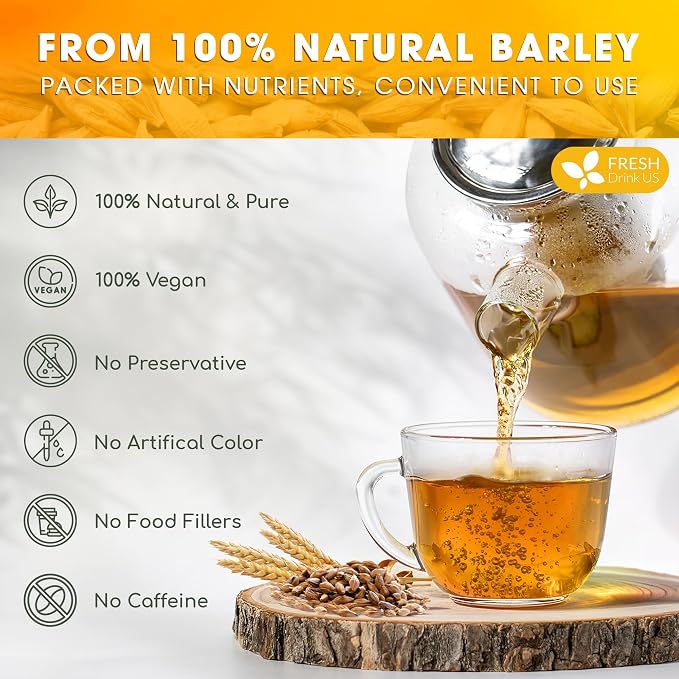 FreshDrinkUS, Premium 50 Barley Tea Bags, 100% Natural & Pure from Barley. Herbal Tea. Made with Natural Material Tea Bags. No Sugar, No Caffeine, No Gluten, Vegan.