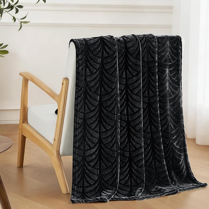 Whale Flotilla Soft Flannel Fleece Throw Blanket for Couch, Black | Cozy Lightweight Breathable Velvet Sofa Throws, Plush Fluffy Vintage Pattern Decorative Blanket for Bed, All Season, 50"x60"