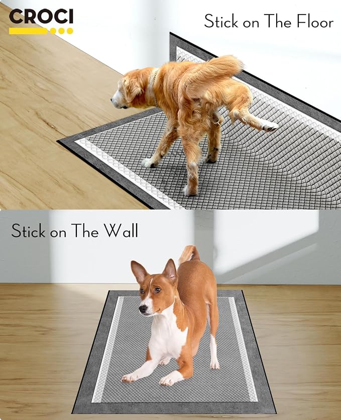 CROCI Charcoal Pee Pads for Dogs Odor Control Leak Proof 36x36in 100Ct | Super Absorbent Puppy Pads with Adhesive Tabs, Heavy Duty, Dog Potty Training, Quick-Dry Surface, Disposable