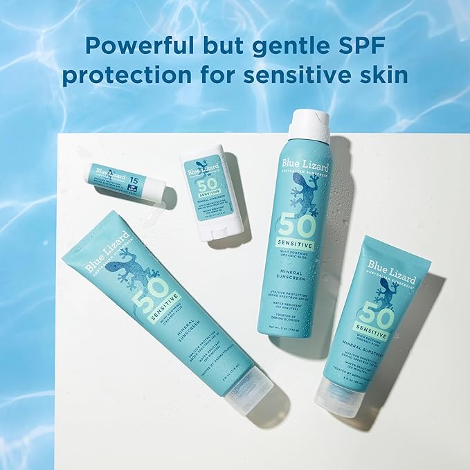 BLUE LIZARD Sensitive Mineral Sunscreen Stick with Zinc Oxide, SPF 50+, Water Resistant, UVA UVB Protection Easy to Apply, Fragrance Free, 0.5 Oz