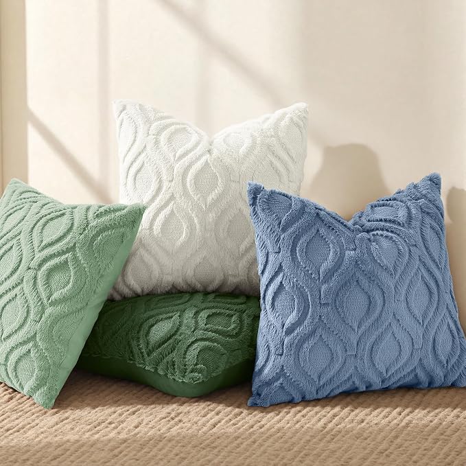 decorUhome Faux Fur Soft Dusty Blue Throw Pillow Covers 12x20 Set of 2 | Plush Solid Fall Couch Pillow Covers, Accent Modern Farmhouse Neutral Decorative Square Pillow Cases for Sofa Bed Living Room