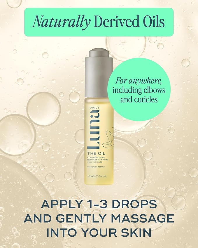 Luna Daily Mini Ingrown Hair Oil (10ml) | Travel-Size Multi-Purpose Hydrating Oil | Soothes Razor Bumps, Stretch Marks, Prevents Ingrown Hairs & Softens Dry Skin | Jojoba & Omega-Rich Botanicals
