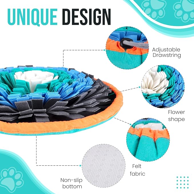 20" Dog Snuffle Mat - Interactive Dog Puzzle Toys for Enrichment - Large Slow Feeder Foraging Mat for Brain Games & Nosework Training - Washable Pet Sniff Mat with Training Clicker & Whistle