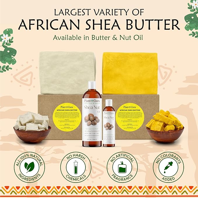 Plant Guru Raw African Shea Butter 8 oz. 100% Pure Natural Unrefined IVORY - Ideal Moisturizer For Dry Skin, Body, Face And Hair Growth. Great For DIY Soap and Lip balm Making.