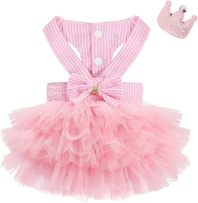 XXS Dog Clothes Girl, Female Dog Dresses for Small Dogs Girl, Pink Dog Tutu Dress, Sweet Puppy Princes Skirt with Dog Bowknot Clips, Spring Summer Pet Apparel for Toy Poodle Chihuahua Yorkie