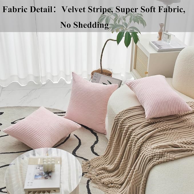 Home Brilliant Soft Square Pillow Cover Striped Corduroy Pillow Case Decorative Pink Throw Pillow Cover 20x20 for Bench Sofa Couch Girl's Rooms, 20 x 20 inch (50cm), Blush Pink