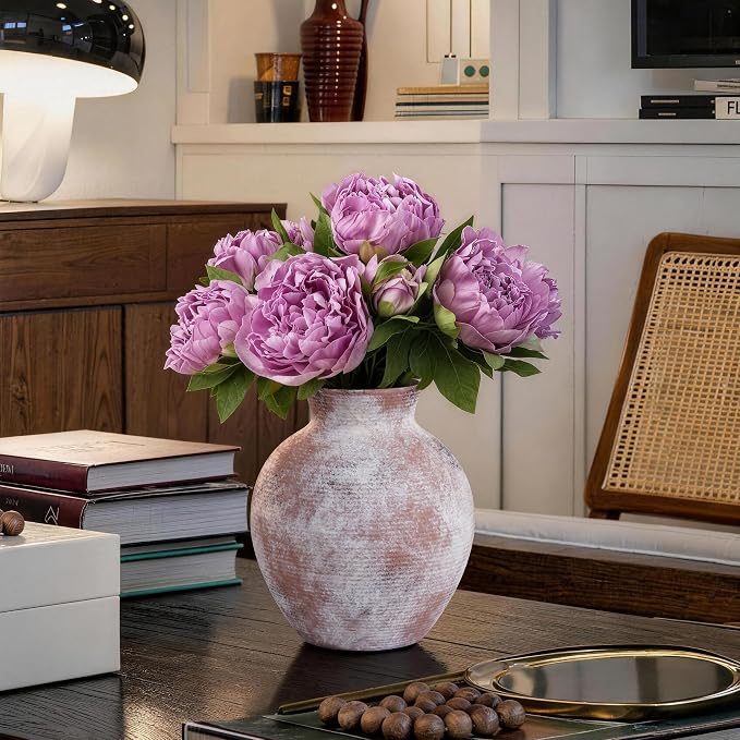 Ceramic Flower Vase Home Decor, 7.4 in Farmhouse Table Vase Retro Vintage Living Room Kitchen Bedroom Decoration Pottery Decorative Vases for Flowers Shelf Office Coffee Desk Dining Entryway, Classic
