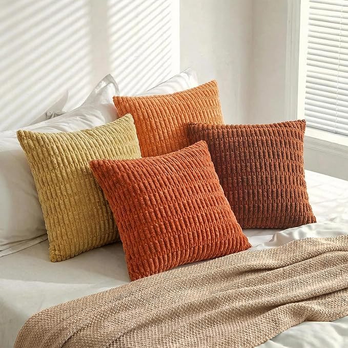 Fancy Homi 4 Packs Decorative Throw Pillow Covers for Living Room Couch Bed, Modern Farmhouse Boho Home Décor Accent Cushion Case, 28" x 28", Burnt Orange Series