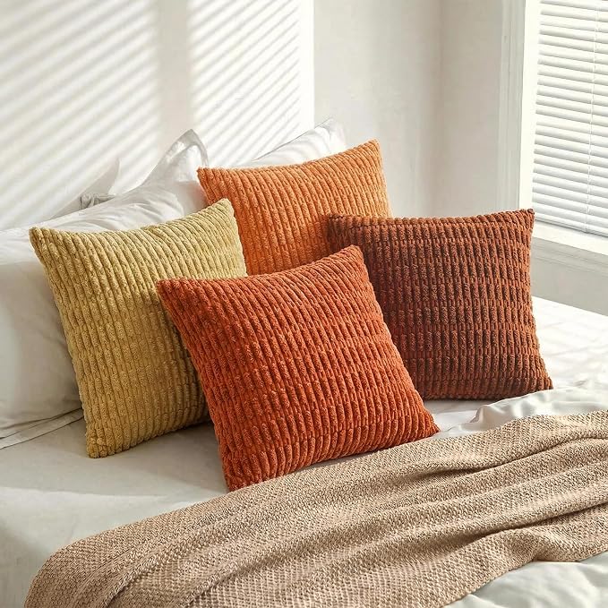 Fancy Homi 4 Packs Decorative Throw Pillow Covers for Living Room Couch Bed, Modern Farmhouse Boho Home Décor Accent Cushion Case, 20" x 20", Burnt Orange Series