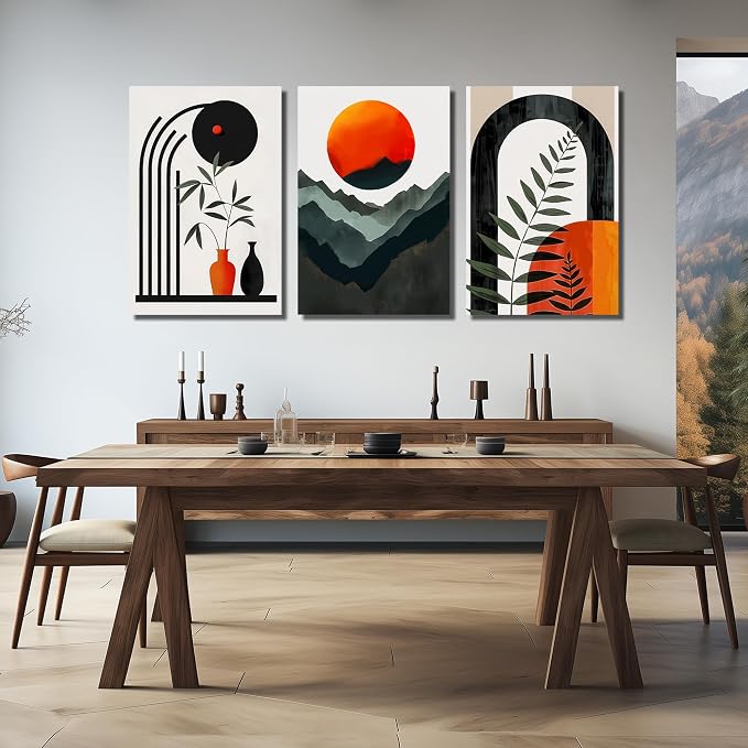 DNIEOTU Boho Canvas Wall Art for Living Room, Bohemian Wall-Decor for Bedroom, Minimalist Geometric Shapes Picture Prints, Size 24 x 36 Inches 3-Pieces