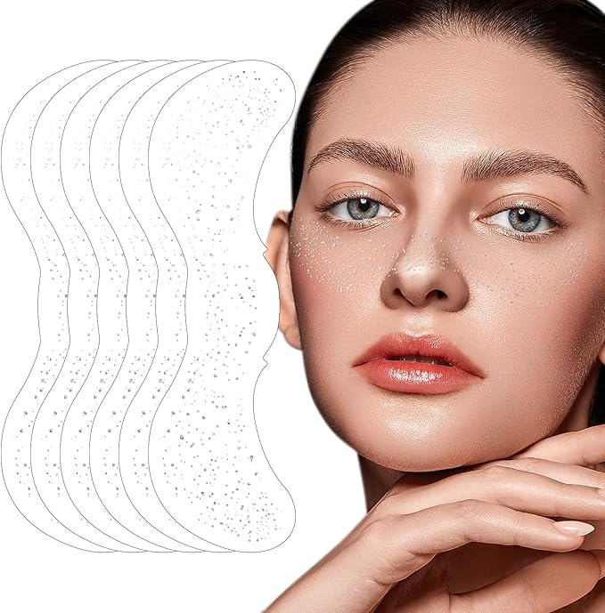 Glitter Freckles - 6PCS Metallic Fake Freckles, Silver Makeup Patches, Glow Up Glitter Freckles Face Tattoo, Water-Repellent Face Glitter, Cute Face Glitter for Kids, Temporary Face Jewels for Women