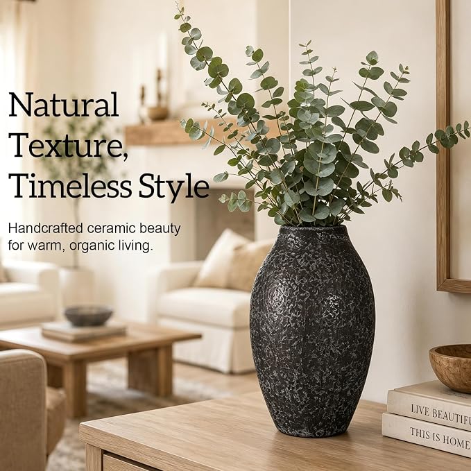 Cream Ceramic Flower Vase Speckled Bubble Glaze Home Decor | 7.08 Inch Rustic Table Vase, Decorative Ornament for Living Room,Office,Wedding,Birthday