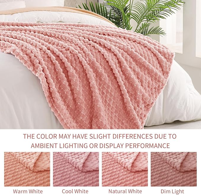 Exclusivo Mezcla 3D Fleece Twin Size Blanket for Bed, Dusty Pink | Extra Soft Fuzzy Plush Lightweight Bed Blankets, Cozy Fluffy Decorative Blankets for All Seasons, 90x66 Inches