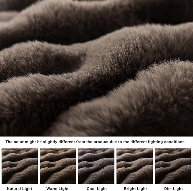 WDCOZY Luxury Bubble Throw Blanket, Brown Faux Rabbit Fur Mink Plush Throw for Couch Sofa Bed, Super Soft Fluffy Cozy Decorative Blanket, Thick and Warm, Living Room Decor, Small 50x60 inches