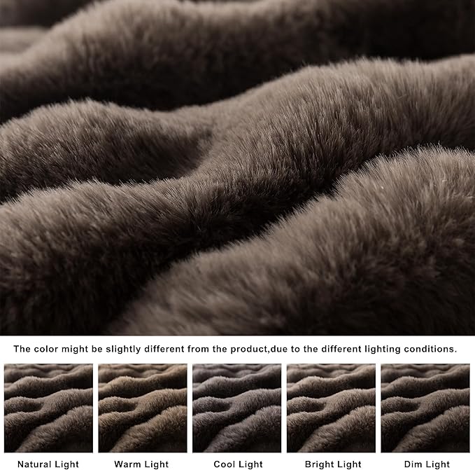 WDCOZY Luxury Bubble Throw Blanket, Brown Faux Rabbit Fur Mink Plush Throw for Couch Sofa Bed, Super Soft Fluffy Cozy Decorative Blanket, Thick and Warm, Living Room Decor, Twin 60x80 inches