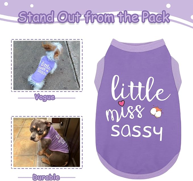 Dog Clothes Fashionable Sleeveless Pet Vest: 'Little Miss Sassy' Printed Cotton Dog Shirt, Ideal for Small, Medium, and Large Breeds, Ensuring Comfort and Breathability Purple M