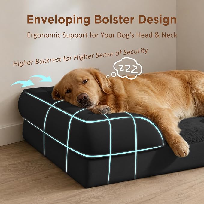 Comfort Expression Waterproof Orthopedic Dog Beds for Large Sized Dog | Supportive Egg Crate Foam Large Pet Bed with Removable Bolster, Dog Couch with Washable Cover & Non-Slip Bottom, 35x22 Inch