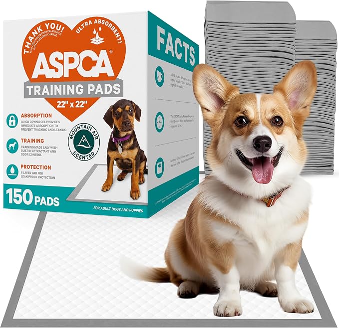 ASPCA - Scented Puppy Pads | Extra Absorbent Dog Training Pads for Cats & Dogs | Leak-Proof Layers | Odor Control & Quick-Dry | Non-Slip & Tear-Resistant | Travel Friendly | Pack of 150 | Size 22"x22'