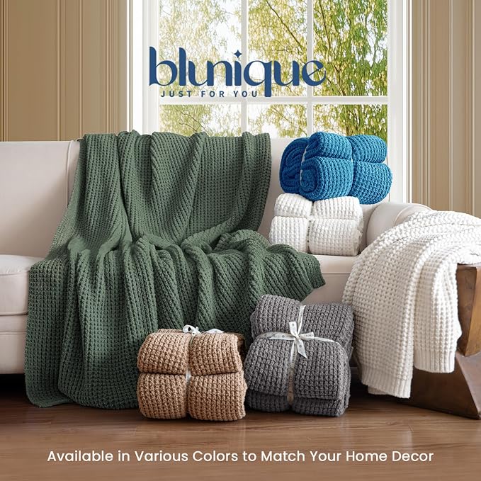 Waffle Knit Throw Blanket for Couch, Soft Cozy Chunky Knit Thick Knitted Blanket for Sofa, Bed, Gift for Women Girls Home Decor (Sage, Twin 60"x80")