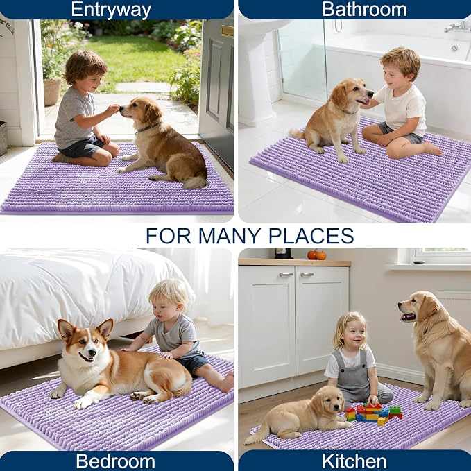 OLANLY Dog Door Mat for Muddy Paws 47x17, Extra Absorbent Chenille Mud Mat | Lavender, Absorbs Moisture and Dirt, Non-Slip Machine Washable Doormat, Quick-Drying Indoor Entryway Floor Mat for Dogs